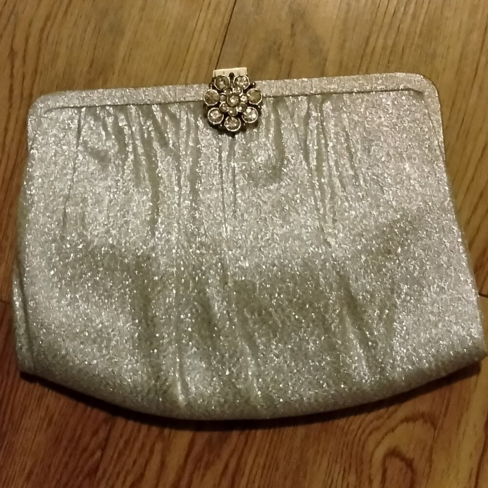 Vintage Ande Two Sided silver Lame Snap Closure Dress Bag